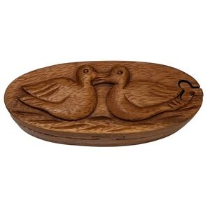 Hand-Carved Wooden Puzzle Box With 2 Ducks, Secret Trinket Box Store Valuables